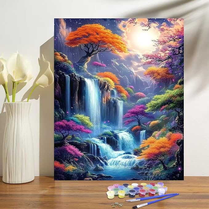 Mountain Paint by Numbers Kit for Adults Beginner Landscape Oil Painting Kit Adult Paint by Number Kits on Canvas Tree DIY Painting for Beginners Art by Numbers for Gifts Home Wall Decor 16x20 Inch
