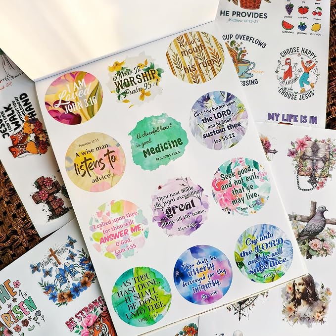 Inspirational Bible Verse Stickers Book, 28 Pages 353 Pcs Religious Scripture Stickers for Women and Adults Bible Journaling and Water Bottle