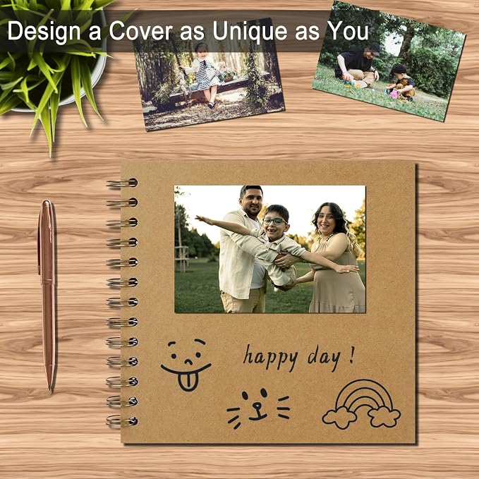 DIY Scrapbook Album 8x8 Inch, Hardcover Kraft Paper Scrap Book Photo Album, Blank Page Memory Scrap Book for DIY Crafts, Traveling, Wedding, Anniversary, Birthday, 40 Pages (20 Sheets), Khaki