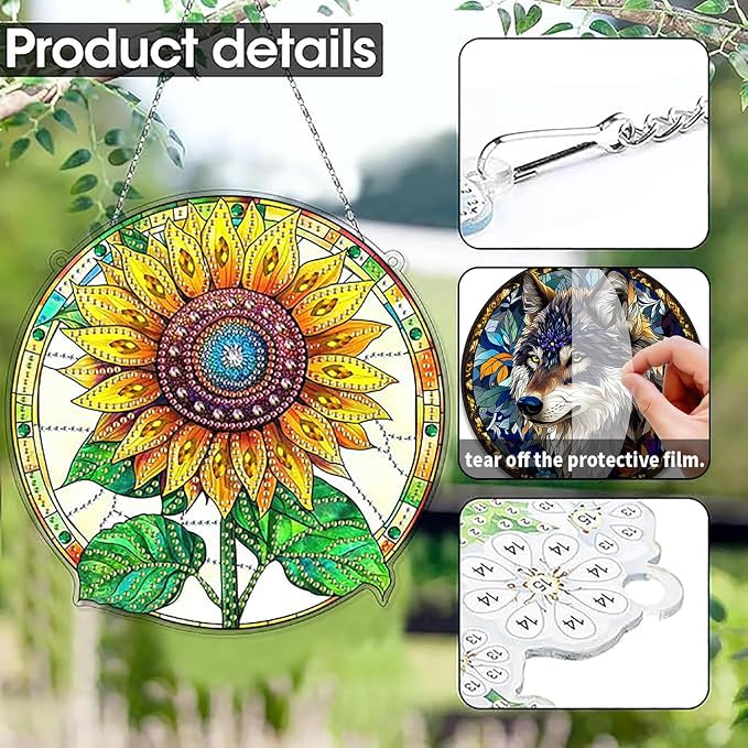 SKRYUIE Sunflower Hanging Pearl Diamond Art Kits for Adults Suncatcher A58