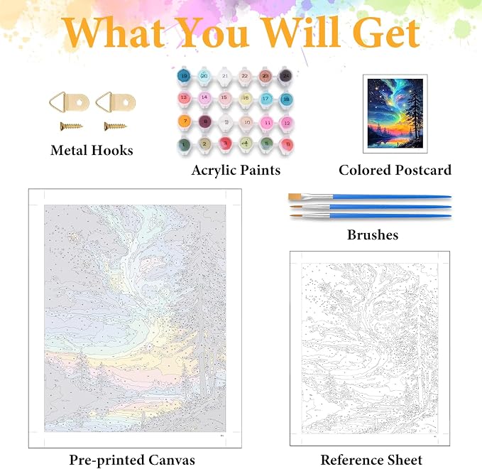 Paint by Numbers Kit for Adults, Northern Light & Aurora, 16x20 Inch