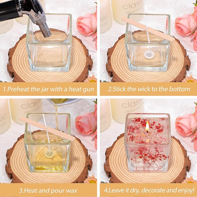 CONNOO 12 Pack 9oz & 3oz Clear Glass Square Candle Jars with Bamboo Lids