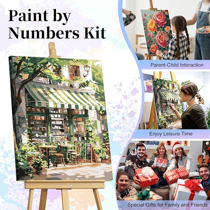 Paint by Numbers Kit for Adults, Cozy Café Number Painting Canvas Kit | DIY Acrylic Painting Set for Beginners, Stress Relief Relaxing Craft, Home Wall Decor, Holiday Gift for Adults, 16x20 Inch