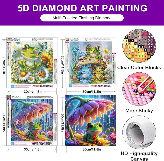 croshom Diamond Art Kits for Adults, 3 Packs Frog Diamond Art Painting Kits