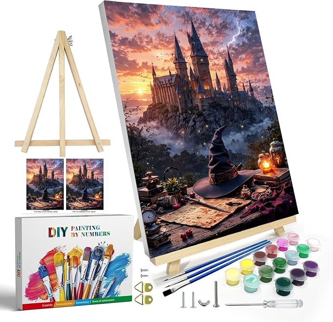Castle Paint by Numbers Kit for Adults Framed Canvas, with Framed Canvas | Easy Adult Paint by Number Kits on Canvas DIY Castle Painting for Beginners Art by Numbers for Home Wall Decor Gift 9.45x11.8