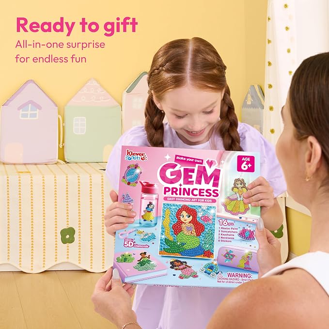 Klever Kits 16 Projects Gem Princess for Kids, Make Your Own Diamond Gem Painting Kit, Arts and Crafts for Girls Ages 6-12, Gem Craft Activities Kits, Premium Art Gift Ideas for Girls Ages 6, 7, 8+