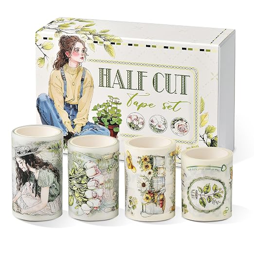 Snycler Pre-Cut PET Washi Tapes- 4 Rolls Green Gardening