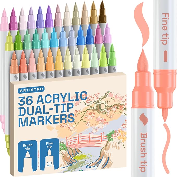 ARTISTRO 36 Pastel Dual-Tip Acrylic Paint Marker Pens for Drawing | For Fabric, Rock, Glass, Wood, & Molds, Arts & Crafts Gift for Adults, Teens, & Kids, Classroom Must Haves & School Supplies