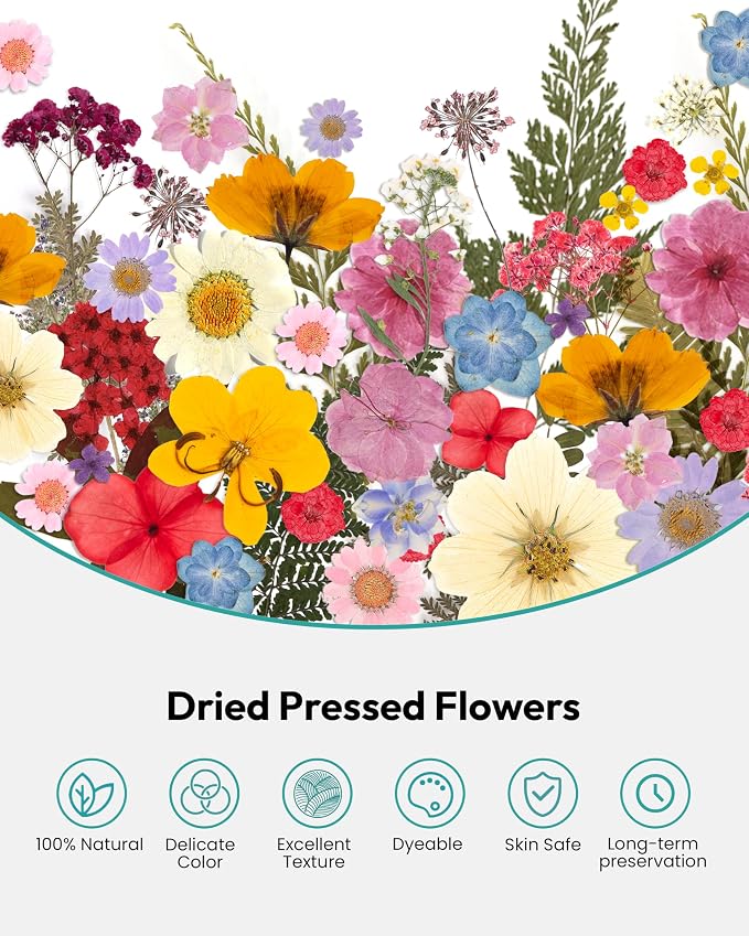 Dried Flowers, Resiners 100Pcs Pressed Flowers for Craft Real Natural Dried Flowers Dry Leaves Kit for DIY Making Crafts Resin Soap Candle Scrapbook Supplies Card Making Jewelry