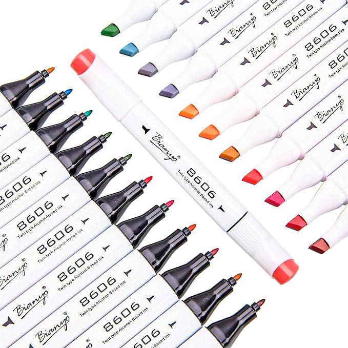 Bianyo 180 Colors Alcohol Markers Set, Dual Tip Fine & Chisel Markers for Adult Coloring, Drawing & Sketching, Popular Color Collection with Black Canvas Bag – High-Value Set for Artists