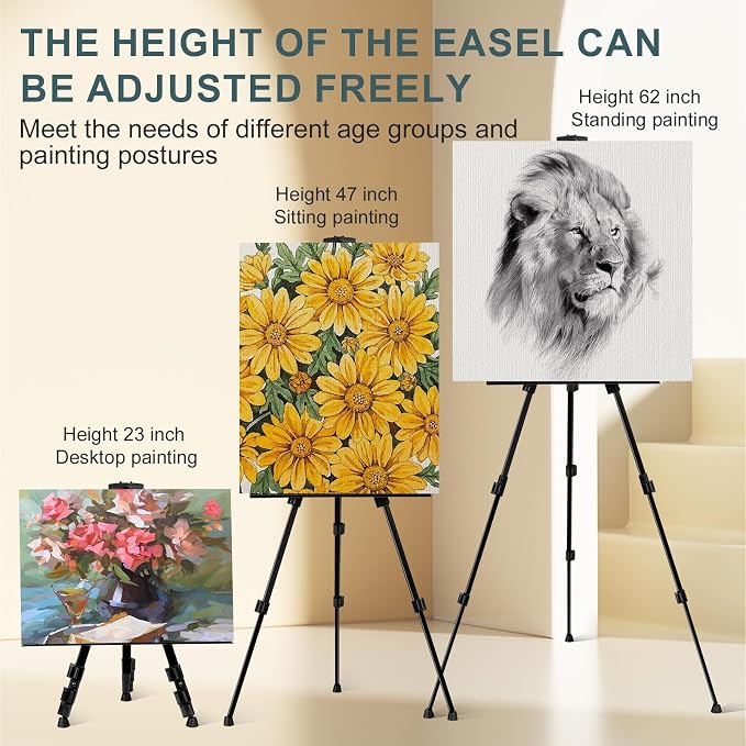 AROIC 17-66 in Art Easel Stand, Aluminum Tripod for Table Top & Floor | Portable Adjustable Display Easel for Canvases Painting with 1 Storage Bag | Studio, Hobby & Professional Artist Easels
