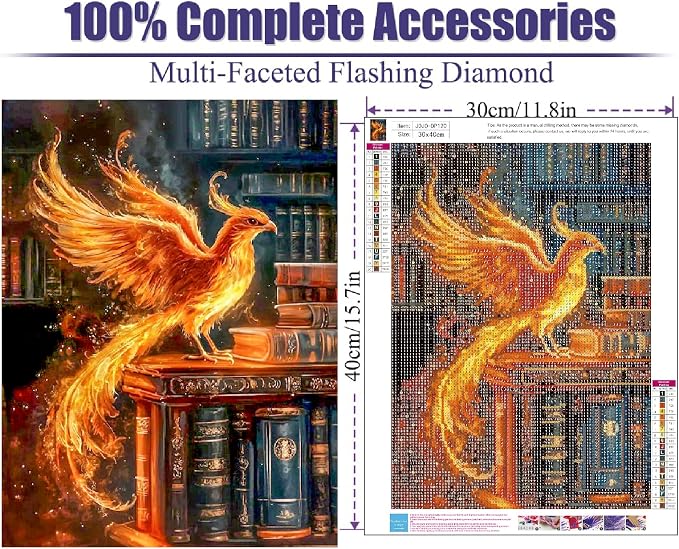 Phoenix Diamond Art Kits for Adults, Diamond Painting Kits for Beginner | Fire Magic Diamond Dots Full Drill Crafts for Gem Art Dot Art for Adults Home Wall Decor for Teens Boys Girls 5D DIY 12x16 in