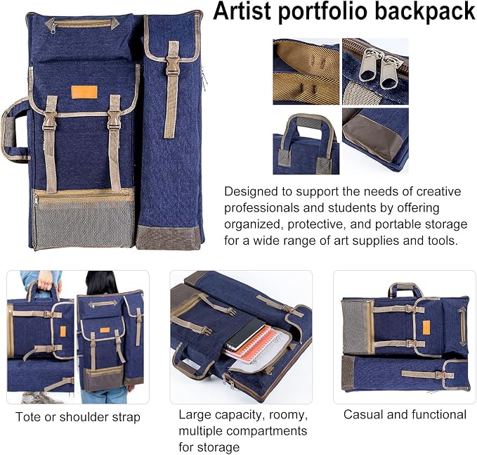TRANSON Art Portfolio Case Artist Backpack Canvas Bag Large 26” x 19.5”