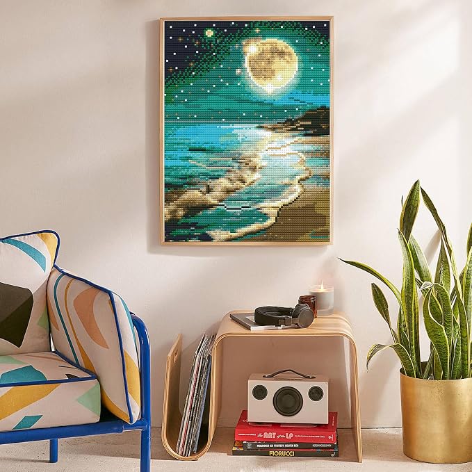 Diamond Art Kits for Adults, Beach DIY 5D Diamond Painting for Beginners | 12x16 Inch, Full Drill Round Dots, Seaside Moon Gem Art Craft Kits, Home Wall Decor, Stress Relief Relaxing Hobby Gift