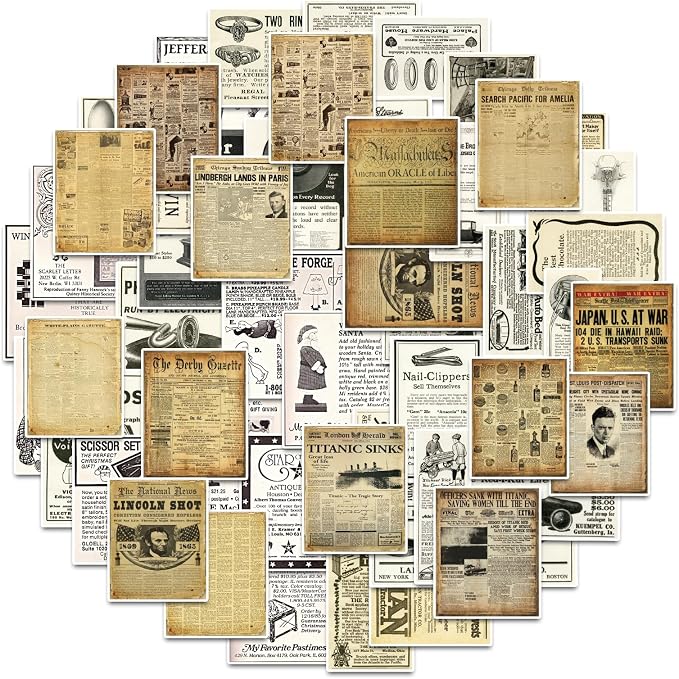 Bomichi Vintage Stickers for Scrapbooking, Retro Newspaper Stickers for Journaling, Decorative Stickers Aesthetic Vinyl Stickers for Junk Journal Diaries Collage DIY Crafts