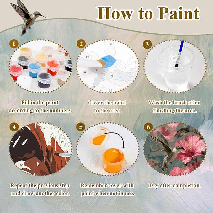 Hummingbird Paint by Number Kits for Adults, Paint by Numbers kit 16x20 in