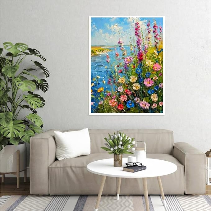 YarnMate Wild Flowers Paint by Numbers for Adults,Paint by Number for Adults Beginner,Easy Acrylic Paint by Number on Canvas for Relax and Home Wall Decor 16X20 Inch (Without Frame)