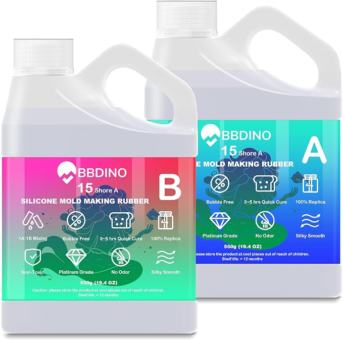 BBDINO Shore 15A Platinum Silicone Mold Making Starter Kit, 3-Hour Fast Cure, 30-Min Pot Life, 38.8 oz, 1:1 Mix Ratio, Tools Included