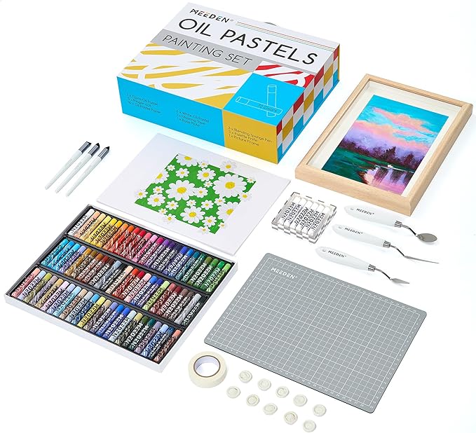 MEEDEN Soft Oil Pastels Set: 102Pcs Oil Pastel Kit with All-in-One Art Tool | Oil Pastel Crayons with 72 Colors & 6 White Pastel, Oil Paper, Palette Knife, Masking Tape, Art Supplies for Artists Adults