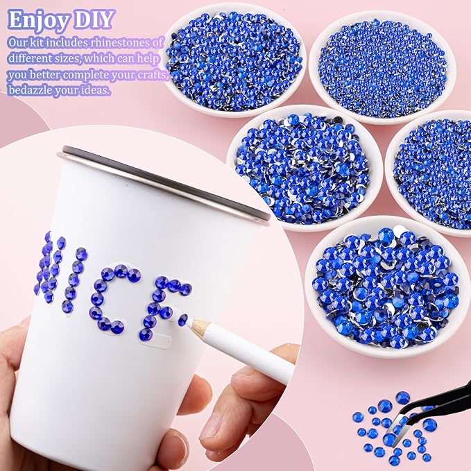 30000Pcs Resin Rhinestones for Bedazzling with Tweezers, Royal Blue Rhinestones for Crafting with 3Pcs 10ml B7000 Jewelry Glue for DIY Crafts Clothing Tumblers Shoes Fabric Nail Art