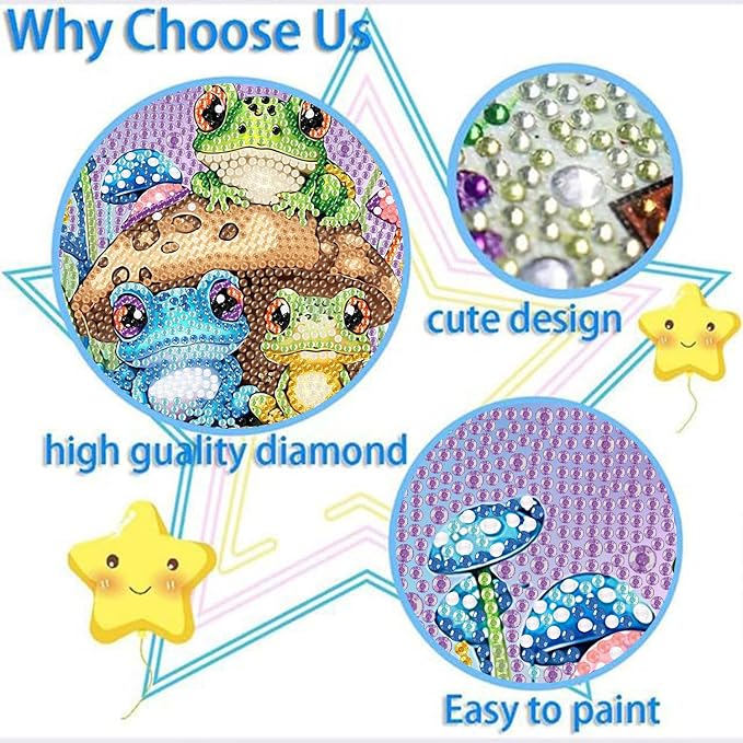 ajepon Frog Diamond Art Kits for Kids with Frame, Animal Diamond Art for Kids Ages 8-12, Frogs Diamond Painting Kits for Kid with Beautiful Package for Gift Home Wall Decor (7x7inch)
