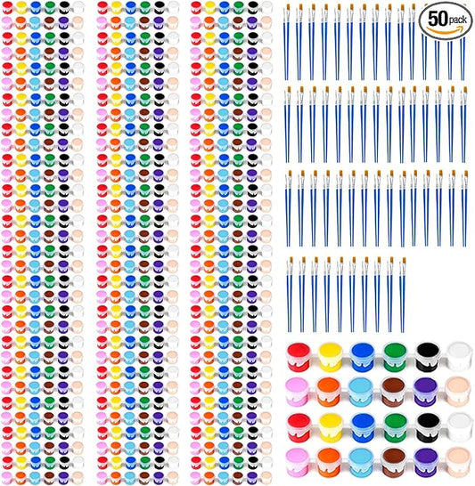 50 Pack Mini Acrylic Paint Set, 12 Colors Washable Paint Strips for Kids & Adults - Includes 100 Brushes, 600 PCS kids Paint Kits for Easter Eggs, Birthday, Classroom Party，school supplies