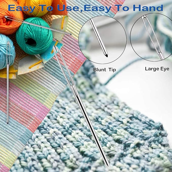 Orrdice 26 Pcs Sewing Knitting Kits, 9 Pcs Large-Eye Blunt Yarn Needles, 4 Pcs Plastic Weaving Needles,12 Pcs Colorful Knitting Crochet Locking Counter Stitch Needle, Suitable for Crochet Project