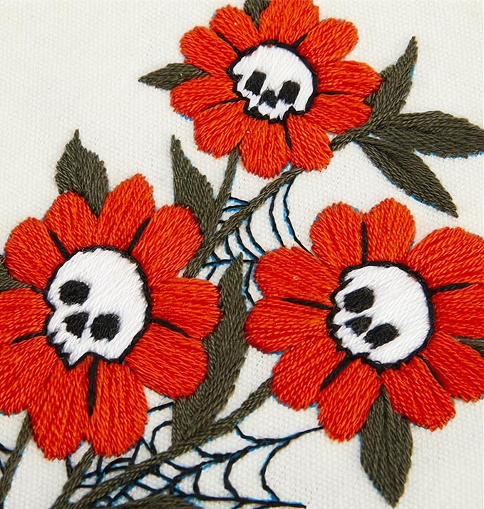 Crafmanoe Halloween Embroidery Starter Kit for Beginners Adults, Skull Flowers Stamped Cross Stitch Kits for Beginners Adults, Gothic Hand Embroidery Needlepoint Kits, Hoops, Fabric and Video Tutorial