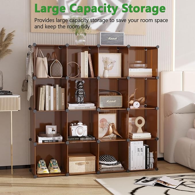 C&AHOME 16 Cube Storage Organizer Cube Shelves Units Storage Cubes, Brown