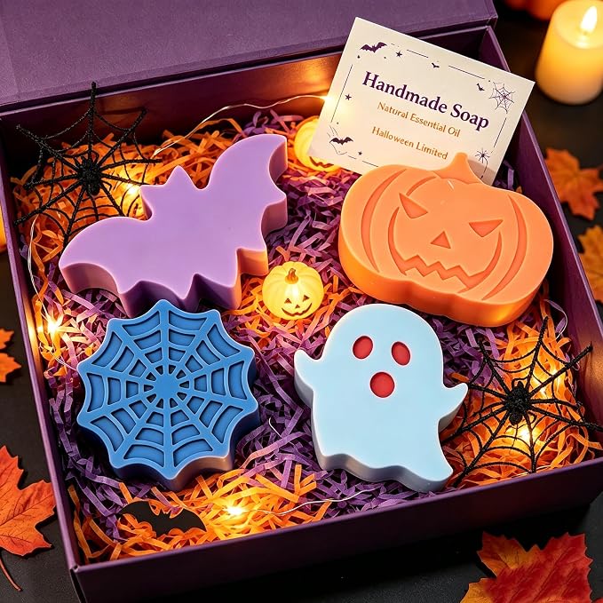 Halloween Candle Molds, Set of 4 Pumpkin Ghosts Bat Soap Molds | Halloween Silicone Molds for Candles Making, Wax, Soap, Clay, Plaster, Epoxy Resin Home Party Decorations DIY Gift