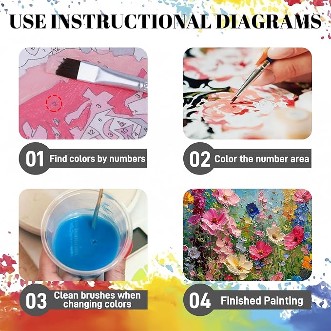 Hutarosl Flowers Paint by Numbers with Frame for Adults - with Wooden Easel,Adult Paint by Number,Flowers Canvas Paint by Numbers for Adults,Gifts and Home Decor 12x16inch