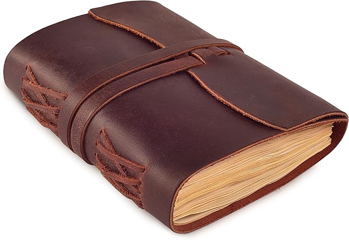 LEATHER VILLAGE Leather Notebook Journal Edge Cut, Fuchsia 7x5.