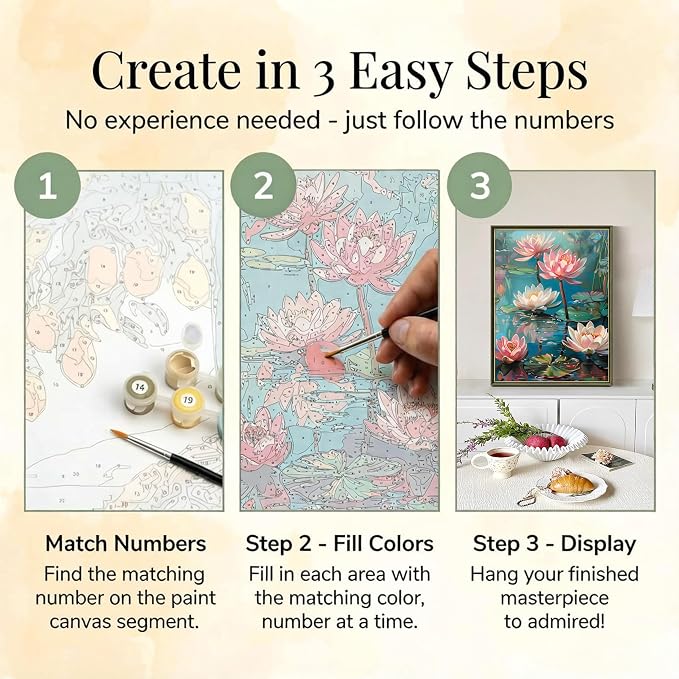 Ausanrl Flowers Framed Paint by Numbers Wooden Easel-Adult Paint by Number Kits on Canvas Framed,Lotus Paint by Numbers with Frame,Gifts and Home Wall Decor 12x16inch