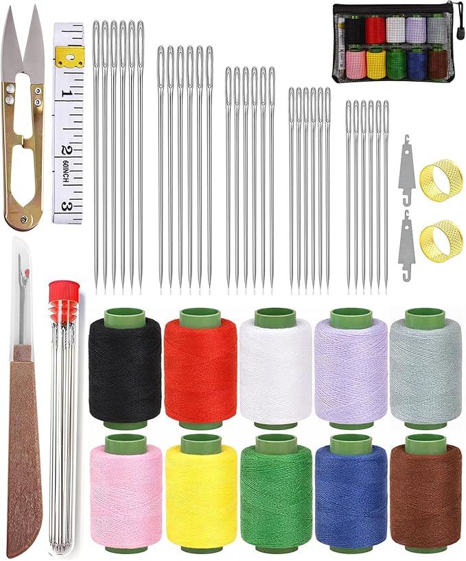 48Pcs Sewing Tool Set, Big Eye Steel Sewing Needle Kit for Hand Sewing