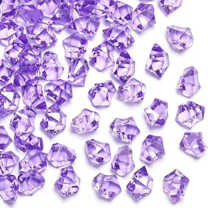 DomeStar Purple Fake Ice Rocks, 150PCS Acrylic Gems Crystals Plastic Diamonds Centerpiece for Vase Fillers DIY Craft Wedding Party Table Scatter Decorations