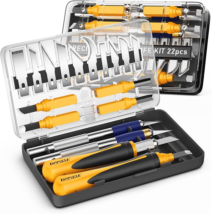 DIYSELF 22 PCS Exacto Knife Set, Craft Knife with 13 Blades & Carry Case | Sharp High-Carbon Steel Hobby Knife Set for Models, Stencils, Scrapbooking, Pumpkin Carving, Scalpel Knife for DIY Projects