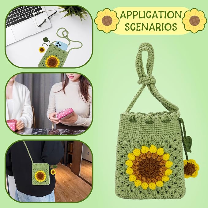 Fedmut Crochet Kit for Beginners, Sunflower Phonebag Crochet Kit for Adults