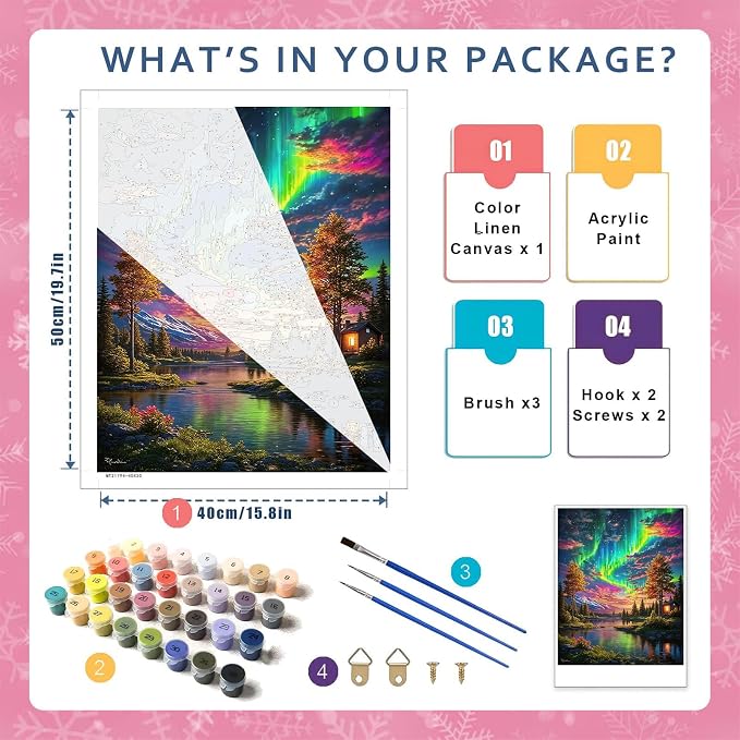 HITO Landscape Paint by Numbers Kit for Adults, Adult Paint by Number Kits | Aurora Paint by Numbers for Adults Beginner, Paint by Numbers for Gift Home Wall Decor 16x20 inch Frameless