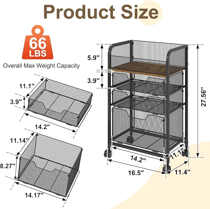 4-Tier Rolling Utility Cart with 3 Drawers-Craft Organizers and Storage with 360° Lockable Wheels,Art Supply Storage Organizer for Art Supplies, Store for Brushes & Paints & Artifacts Patent Pending