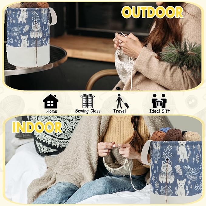 Yarn Bag, Large Crochet Bag Organizer, Drawstring Yarn Storage Knitting Bags, Portable Mini Yarn Holder for Crocheting Project, Store Skein Ball, Needles Accessories (Navy Blue, Extra Large)