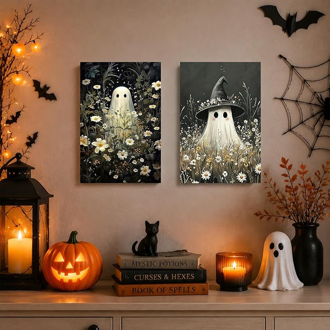 SUJINMEI 2 Pack Halloween Paint by Numbers Kit for Adults (Ghost, 8x12inch)
