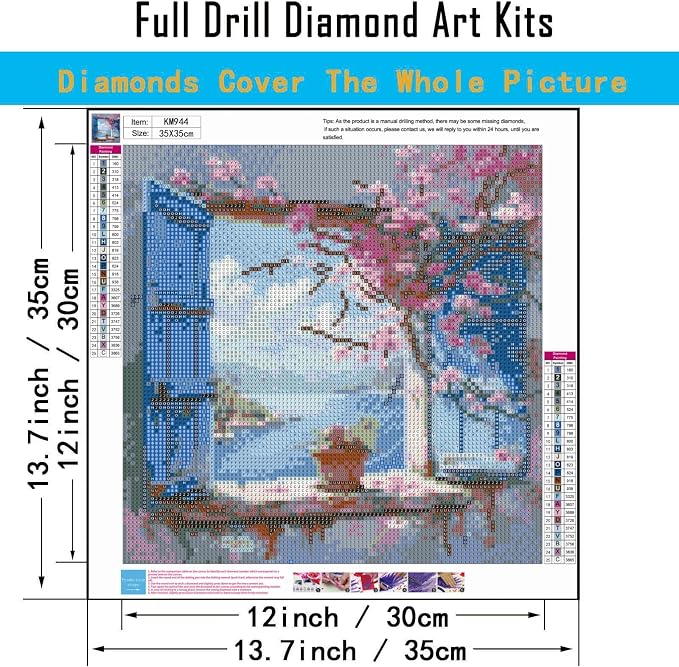 5D Blossom Window Diamond Art kits for Adults Beginners 13.7x 13.7 Inch | Scenery Diamond Painting Kit DIY Full Round Drill Paint by Diamonds Dot Gem Art for Adult, Home Wall Decor