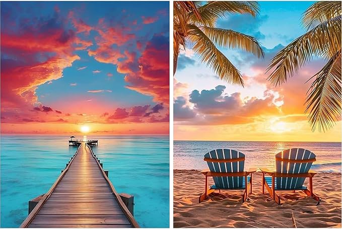 Amaieuin 2 Pack Beach Diamond Art for Adults Beginners 12x16in