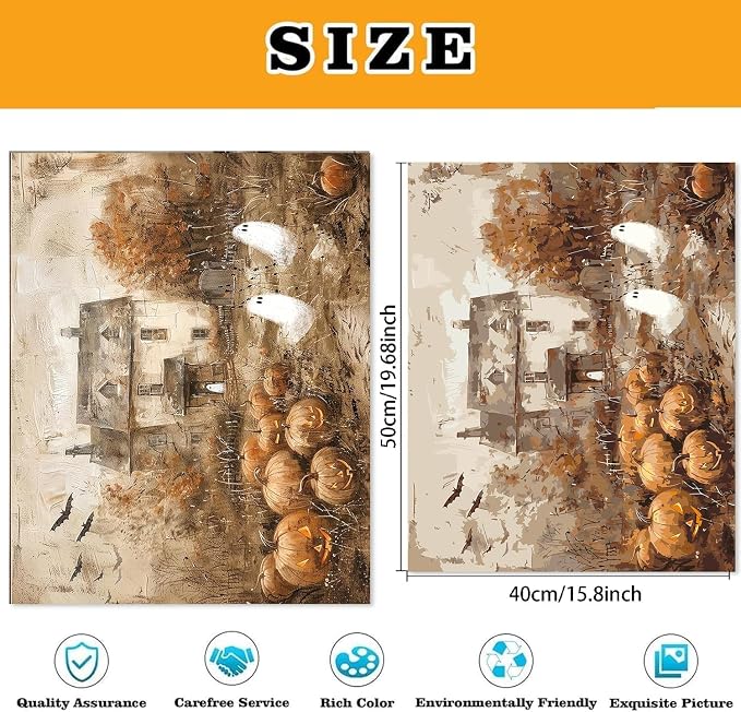 Halloween Pumpkin Paint by Numbers Kit for Adults Beginner (Without Frame)