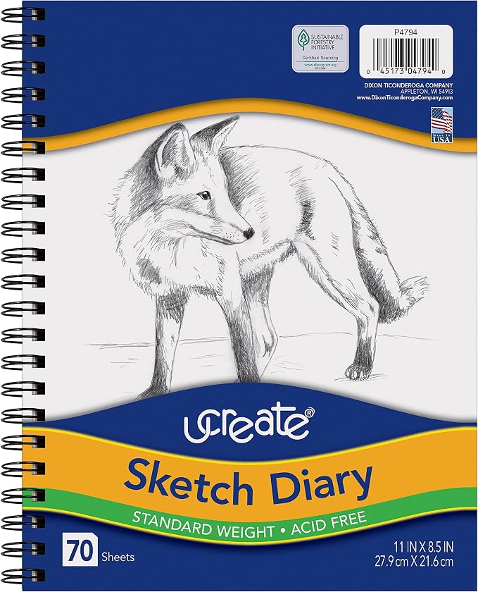 UCreate Sketch Diary, Standard Weight, 11" x 8-1/2", 70 Sheets | Supports classroom learning, crafts and creative activities