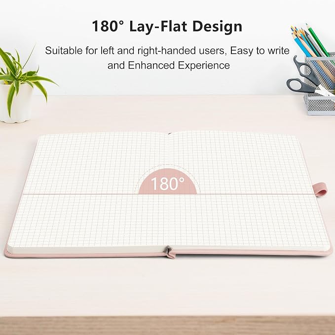 RETTACY Graph Grid Paper Notebook, 192 Pages, A5 Size (5.7'' x 8.3'') | 5 Squares per Inch, Leather Hardcover, 100 GSM Thick Paper, for School, Students, Math, Engineering (Rose gold)