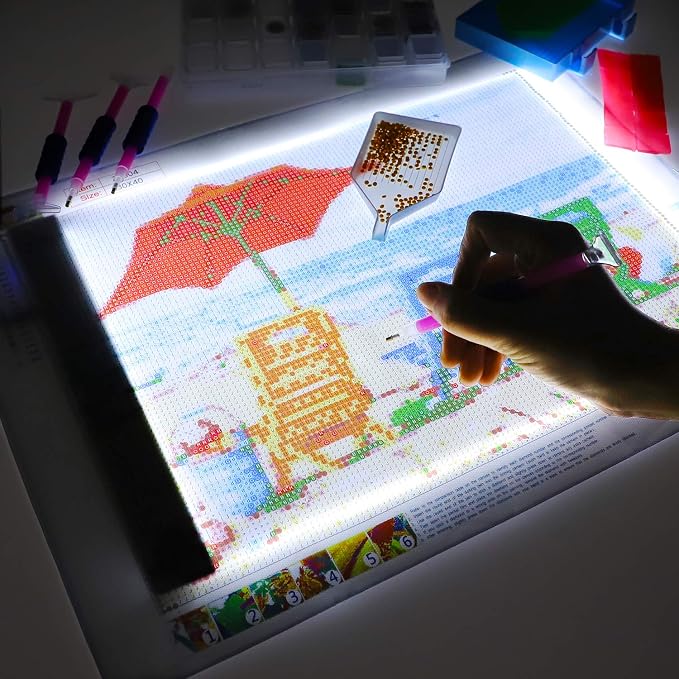 Ratukall A4 LED Light Pad for Diamond Art, USB Powered Light Board Kit | Adjustable Brightness Tracing Light Box with Diamond Painting Accessories & Tools, Includes Storage Case, Drill Pens & Stand
