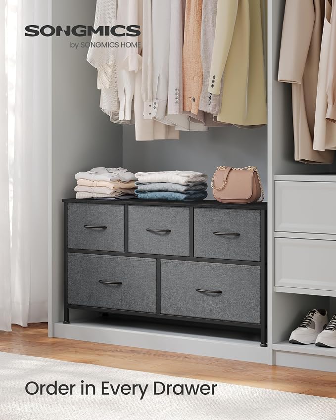SONGMICS Dresser for Bedroom, Wide Dresser with 5 Fabric Drawers