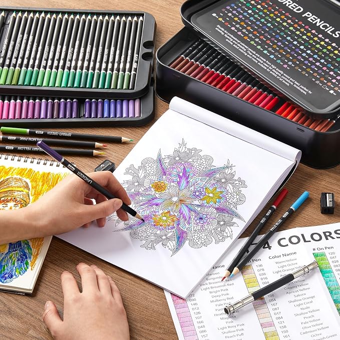 Shuttle Art 174 Colored Pencils for Adults, Soft Core Coloring Pencils Set with 1 Coloring Book, 1 Sketch Pad, 4 Sharpener, 2 Pencil Extender, Perfect for Artists Kids Adults, Drawing