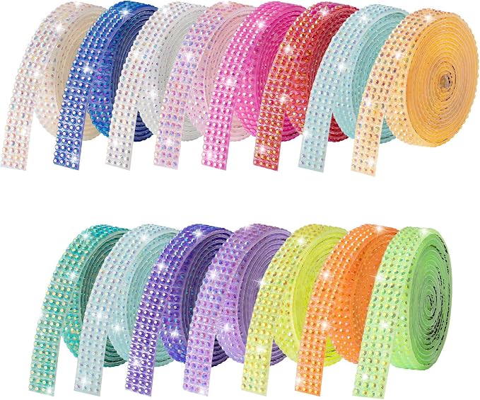 15-Yard Bedazzling Strips, 15-Rolls Rhinestone Ribbon Self Adhesives, 15 Colors Bedazzling Kit, Rhinestones for Crafting, Rhinestone Strips for DIY Craft